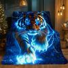 1pc Blue Lightning Tiger Portable Blanket | Lightweight Throw for Sofa Bed Travel Camping, Livingroom Office Couch Chair, and Bed - Digital
