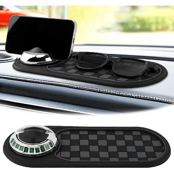 Multifunction Car Anti-Slip Mat, Car Dashboard Mobile Phone Holder, Anti Slip Mat Phone Holder And Temporary Parking Number Pad - Secure Storage For