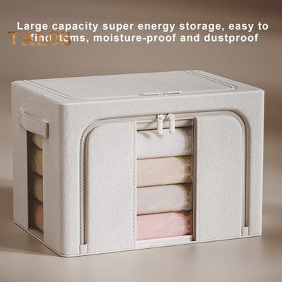 Clothes Storage Bins with Metal Frame Stackable Storage Box Zipper Closure Closet Organization Foldable Clothing Storage Bins with Lids