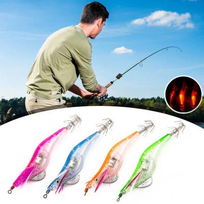 LED Light-up Shrimp Lure, Lighted Bionic Shrimp Squid Jig Hook, Waterproof Simulation Prawn Bait for Freshwater Saltwater Trout Bass Fishing