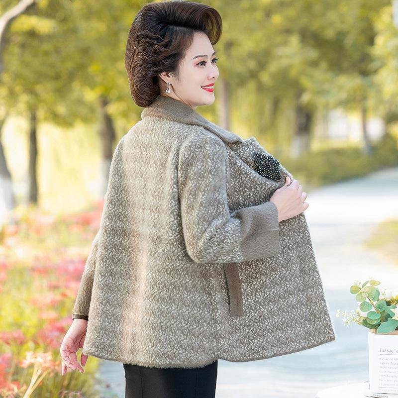 New Mother's Imitation Mink Velvet Sweater Coat Thick Middle Aged Elderly Women's Knitted Cardigan Short Woolen Jacket Outwear