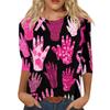 Women's Fashion Casual Seven Split Sleeve Printed Loose Round Neck Top