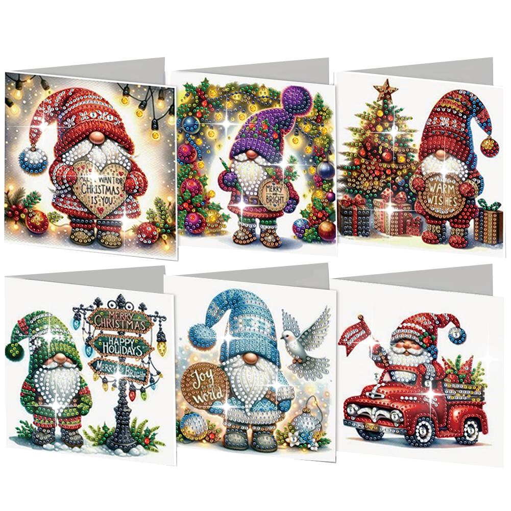 6Pcs Christmas Tree DIY Diamond Painting Card Rhinestone Painting Card Kit Diamond Painting Greeting Card for Adults Beginners