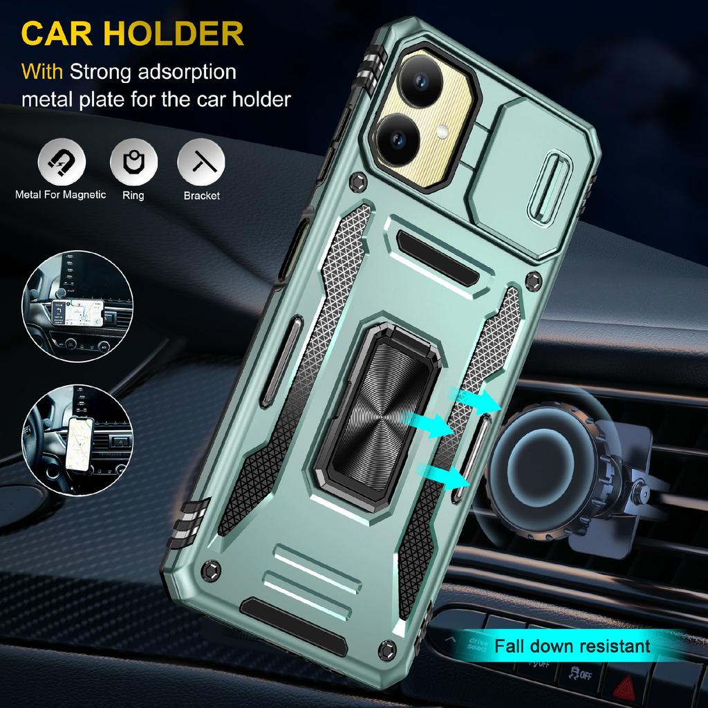 For Samsung Galaxy A06 4G Case Kickstand Slide Lens Lid PC+TPU Drop-Proof Phone Cover