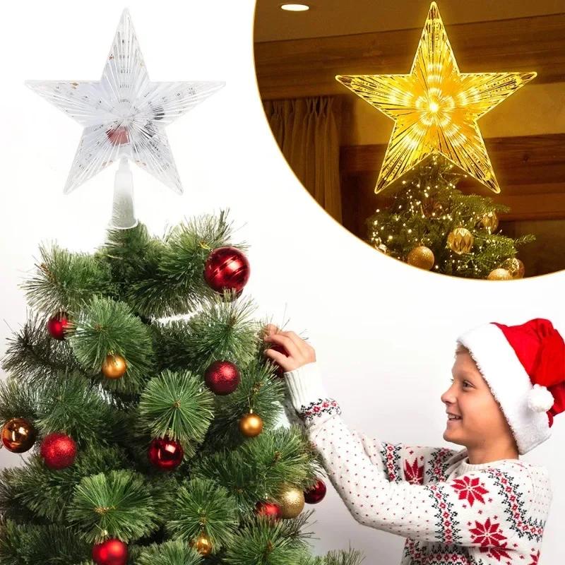 Christmas Star Tree Topper Lights LED Glowing Star Lamp Sparkling Night Light Xmas Tree Top Ornaments New  Home Party Decor