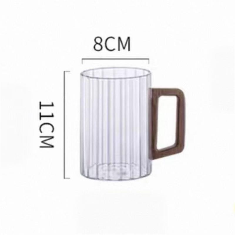 

450ml Vertical Stripes Glass Tea Mug with Walnut Wooden Handle Heat-Resistant Glass Home Tea Milk Coffee Mug Breakfast Cups 1pcs