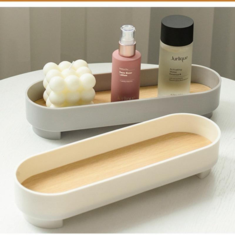 Narrow Arc Tray Simple Fashionable Versatile Decorative Home Oval Serving Storage Tray For Makeup Fragrance White