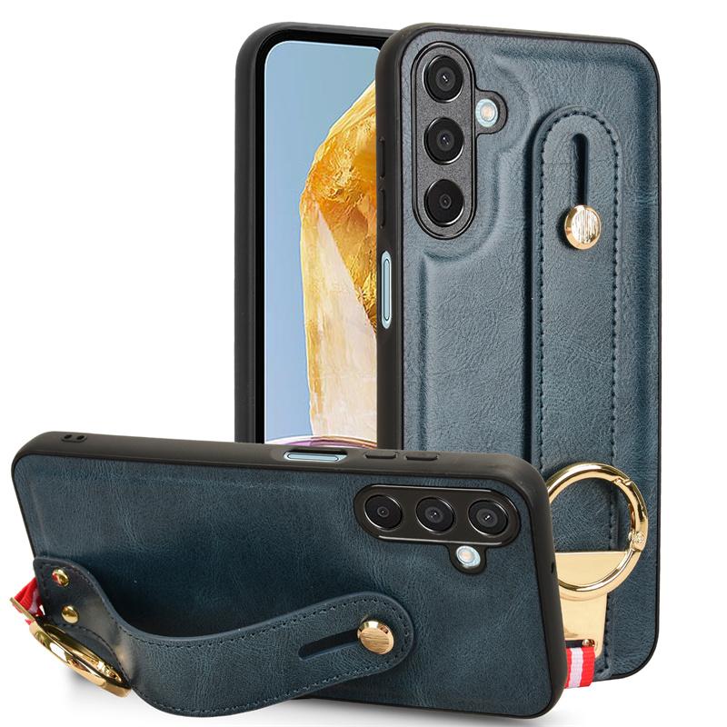 

Роскошный кожаный чехол-подставка с браслетом для Samsung Galaxy M15 M35 M55 M34 5G, чехол-кольцо с открывалкой, противоударный держатель, деловой чехол с полной защитой For Galaxy M34 5G синий