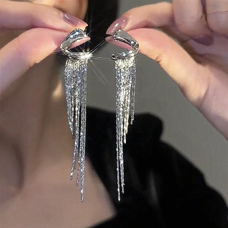 Elegant Geometric Tassel Stud Earrings - Personalized Metal Design with Light Luxury Feel