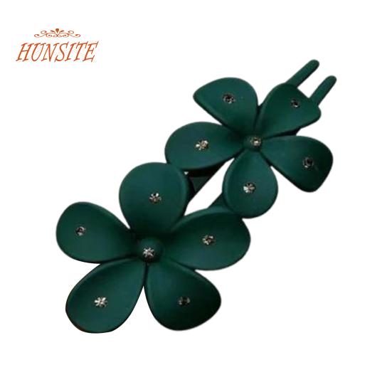 

Женская заколка для волос Цветочный декор Сплошной цвет Противоскользящее украшение для волос Матовая текстура Декор со стразами Анти-трещины Легкий инструмент для укладки волос зелёный