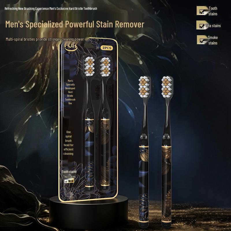 Spiral Head Hard Bristle Toothbrush for Deep Cleaning and Gum Protection, Non-Slip Handle, Family Pack