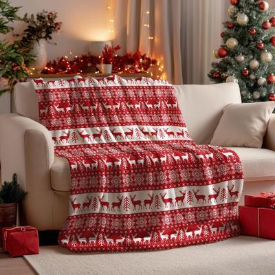 Christmas Flannel Blanket Throw, Red Reindeer Soft Fuzzy Plush Cozy Blankets for Couch Sofa Bed Lounging Ideal Gifts for FAMILY