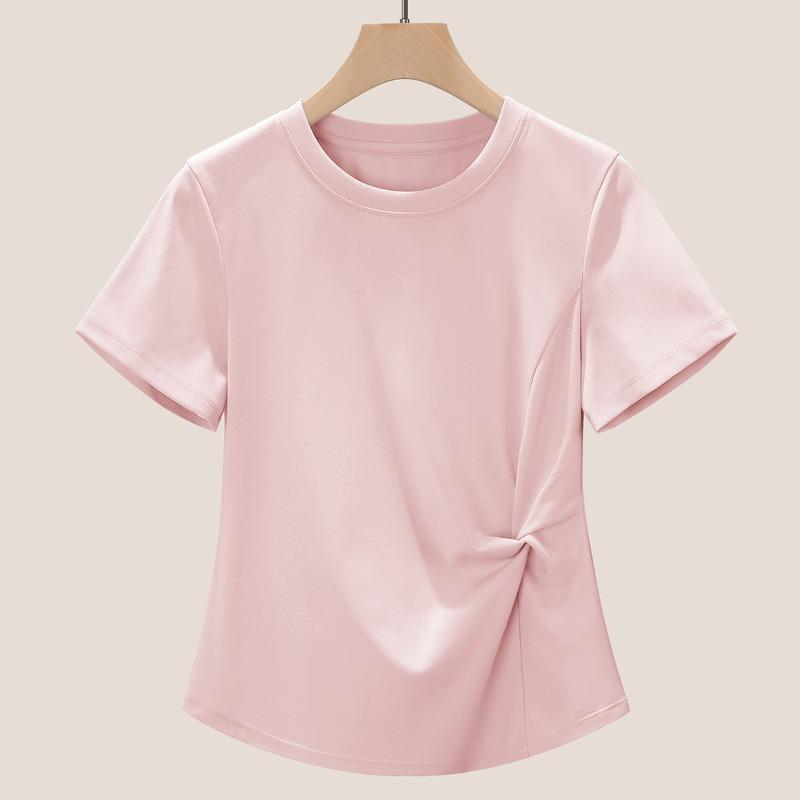 Kink Irregular T-shirt Women's Summer Temperament Is Thin and Chic Round Neck Short-sleeved Top