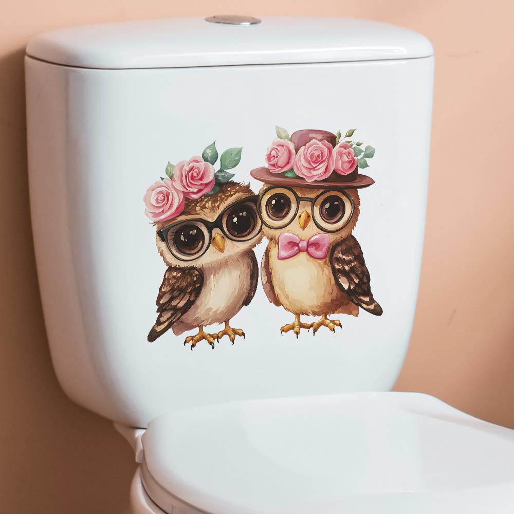 Valentine's Day Cartoon Couple Owl Bathroom Toilet Home Beautification Stickers