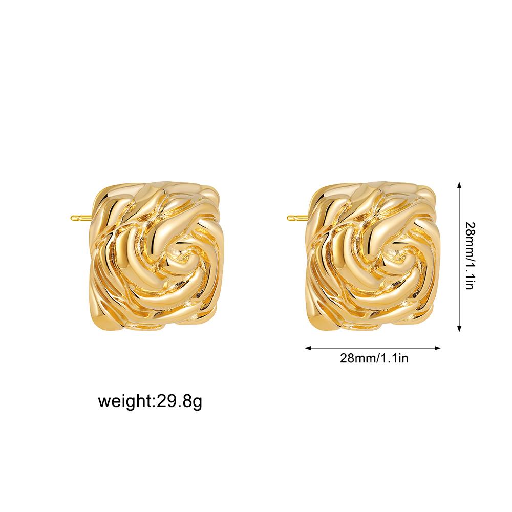 

Punk Oversize Square Flower Earrings Gold Plated Creative Roseflower Ear Stud for Women Vintage Zircon Gifts Piercing De Oreja