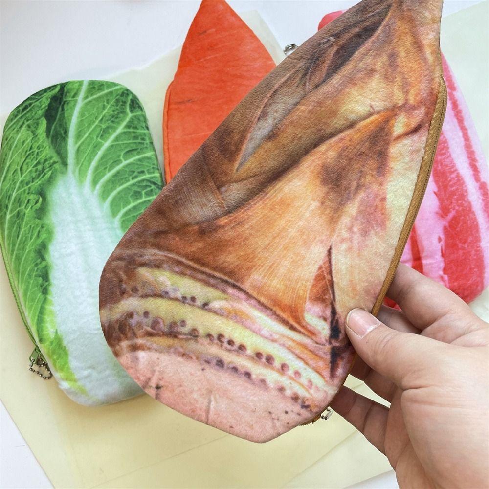 Simulated Food Pencil Case Vegetable Stationery Storage Bag Funny Plush Pencil Bag  Students Kid