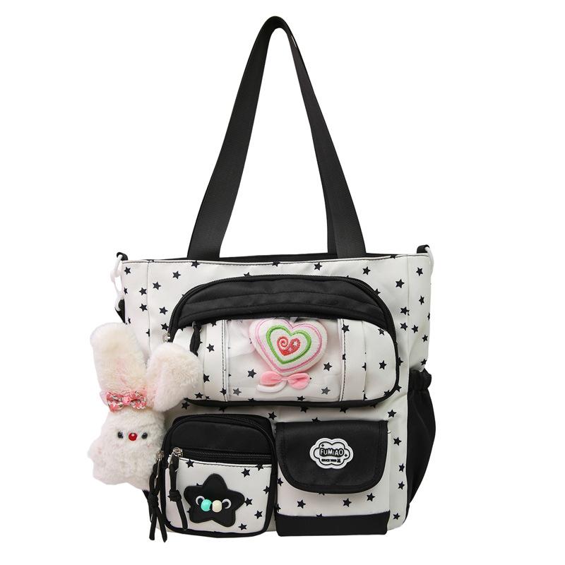 

Color Block Large Capacity Shoulder Bag Star Print Women s Crossbody Bag Student Book Bag Commuter Tote Bag чорний