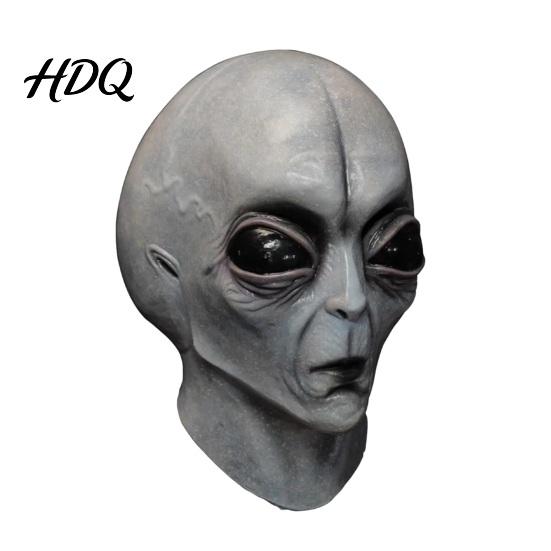 Classic Gray Alien Headgear Halloween Grey Mask Latex Full Head UFO Cosplay Mask with Big Comfortable Sci-fi Party Eyes Soft Sci Fi Prop for Adults,