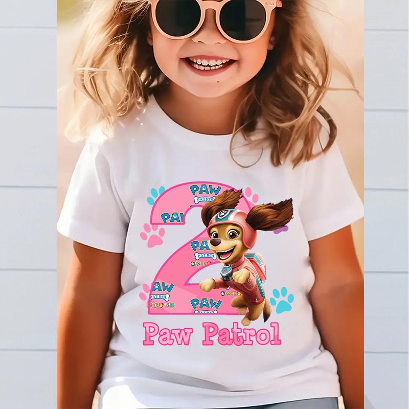 Süßes PAW Patrol Zahlen-T-Shirt Cartoon Mädchen Kleidung Kurzarm Sommer Kleinkind Baumwolle Geburtstag Kinder Outfit Outdoor Kleidung Geschenke