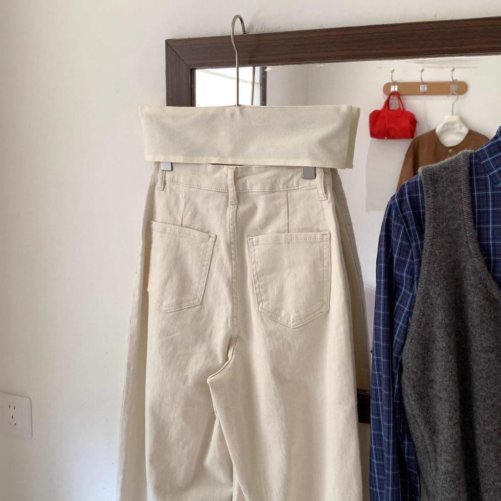 Korean Style Wide-Leg High-Waist Jeans, Summer 2025 Collection, Apricot Casual Versatile Straight Pants