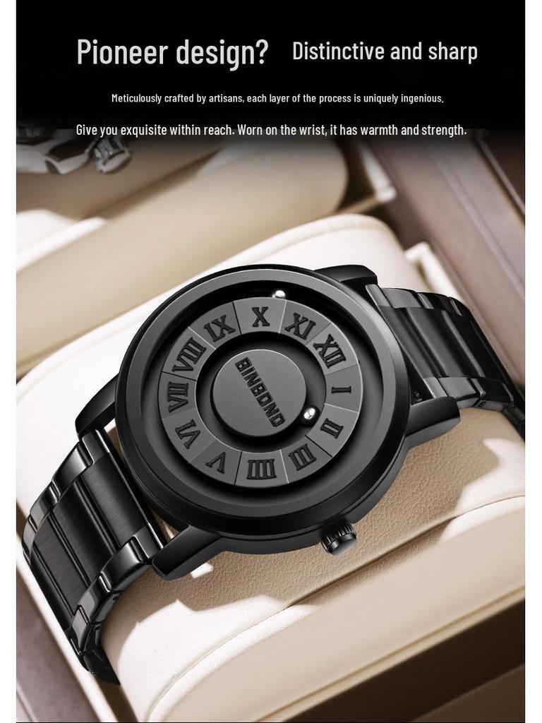 Binbang Men's Black Tech Magnetic Levitation Waterproof Watch - New Concept, Creative Design