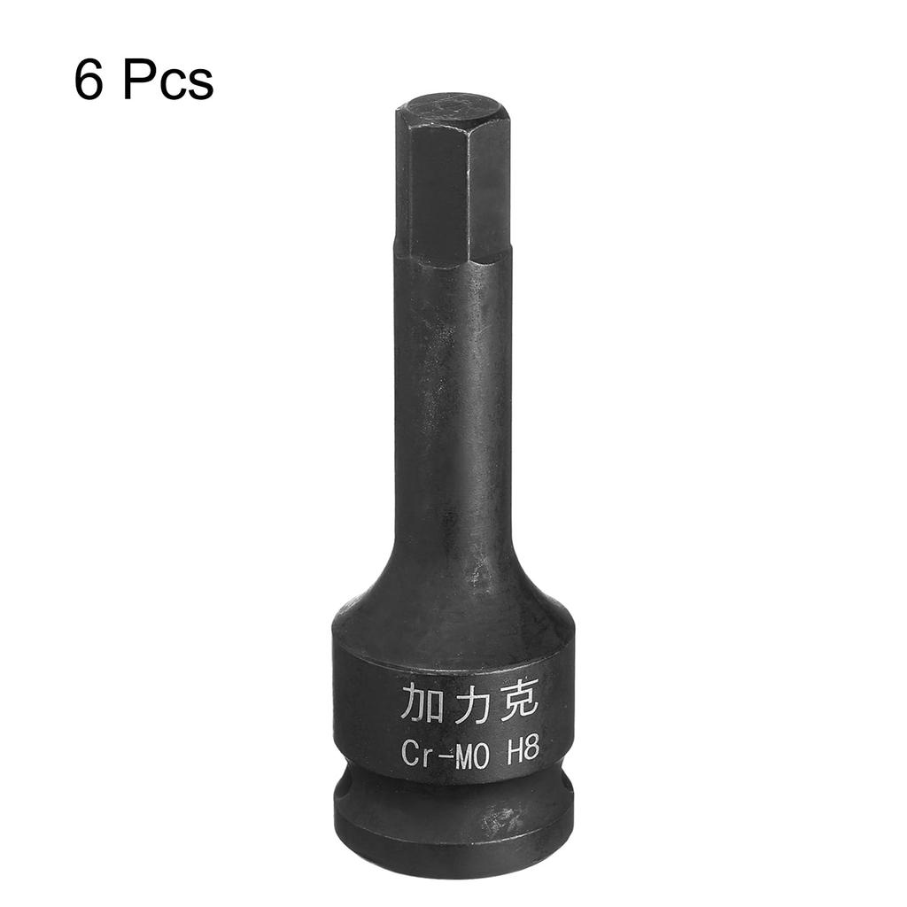 uxcell 6pcs Drive x H8 Impact Hex Bit Socket Metric Length Steel for Use with Impact Drivers and Hand Ratchets 1/2" (8mm) 2.36" CR-MO