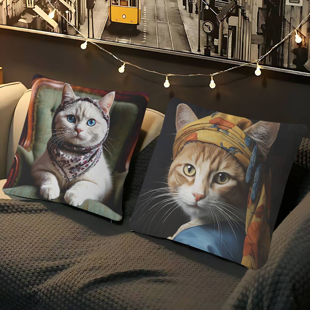 A Kitten Wearing A Headscarf Cushion Cover Car Throw Pillow Case For Sofa Car Christmas Gift 40x40cm 45x45cm