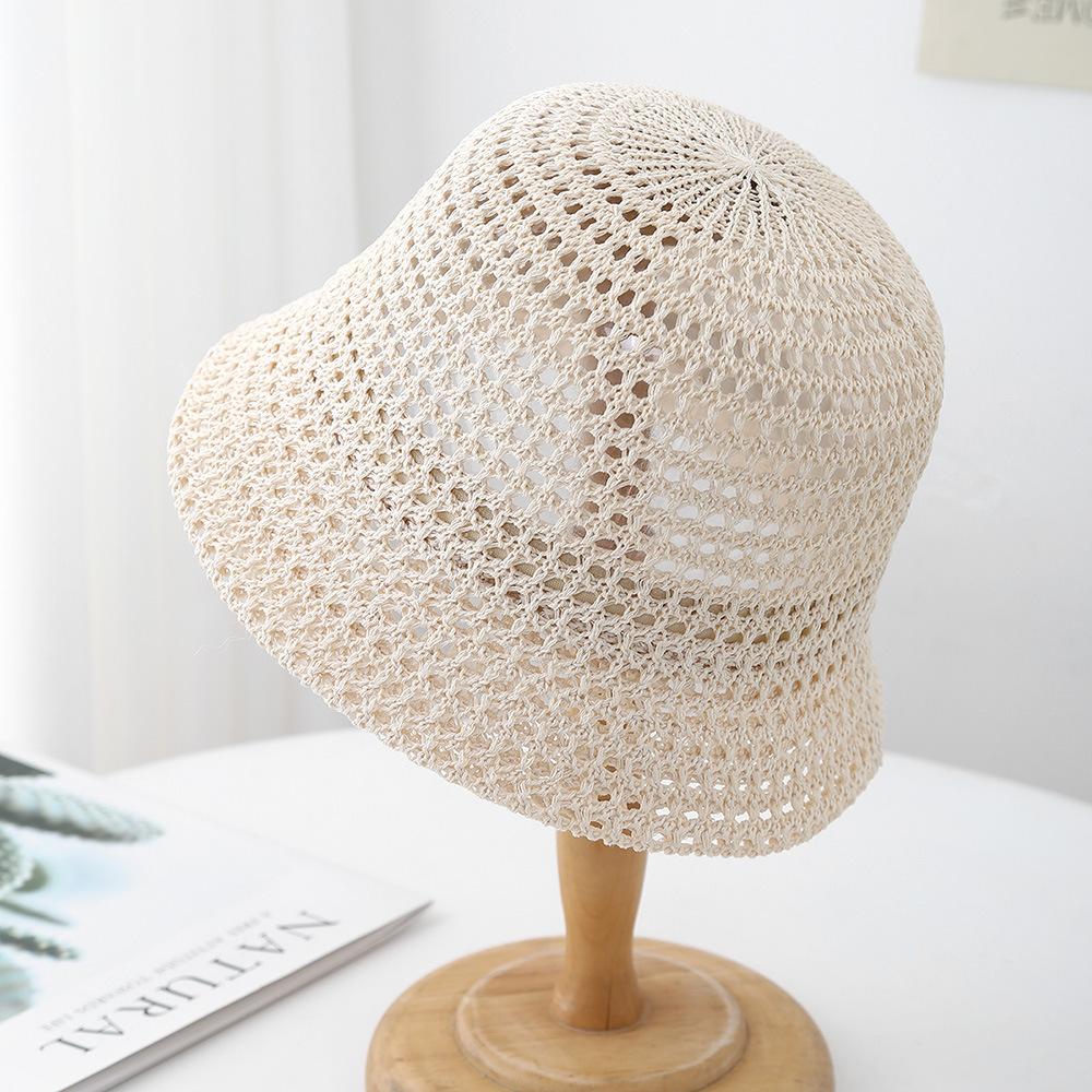 Spring Summer Knitted Bucket Hat for Women Foldable Sun Hat Breathable Beach Cap Outdoor Travel Casual Chic 2025 New Sunhat