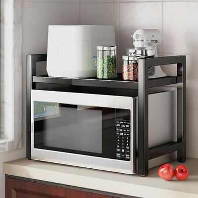 Suporte para forno de micro-ondas ajustável, prateleira com 6 ganchos para balcão de cozinha, suporte para forno extensível com suporte forte