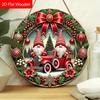 Wooden Christmas Sign with Gnome Pattern - Navidad Round Sign for Christmas Tree, Balcony, Decor - Ideal Christmas Gift