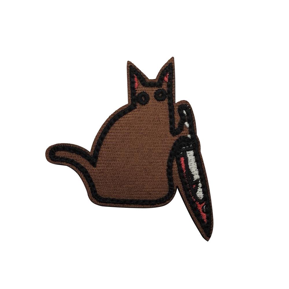 Cat with Knife Embroidered Velcro Patch - Black & White