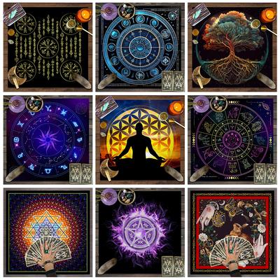 1pc Tarot Card Tablecloth, Mysterious Rune Astrology Altar Cloth, Witchcraft Cabin Decoration Tablecloth, Card Game Tablecloth