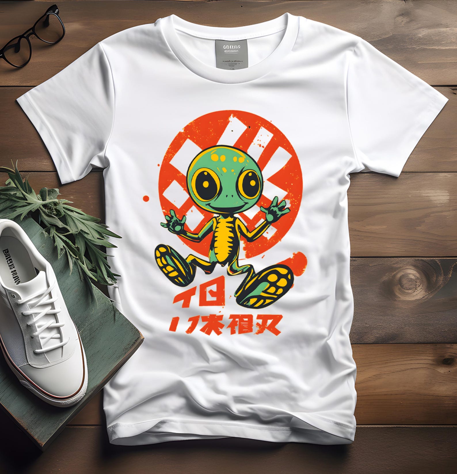 Retro Alien T-Shirt: Japanese Kanji Graphic Tee S