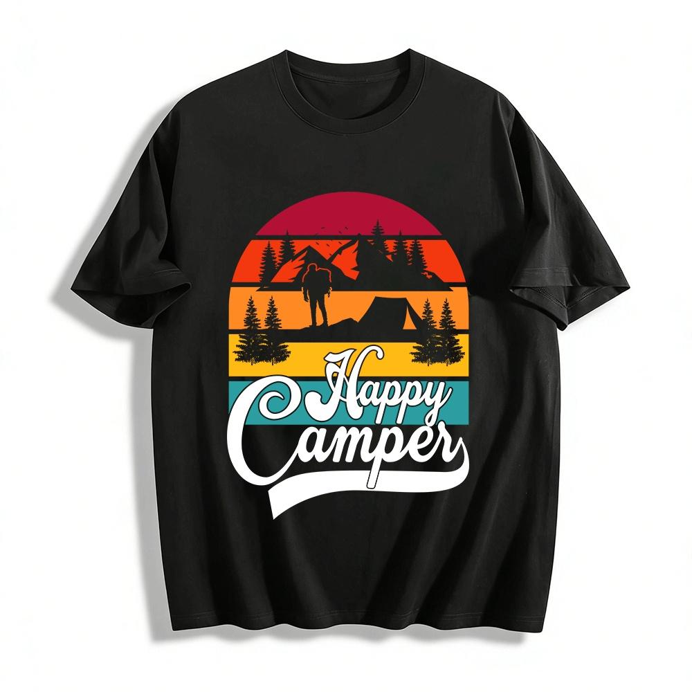 Happy Camping Sunset Print Outdoor Casual Tee Pure cotton T-shirt XXS