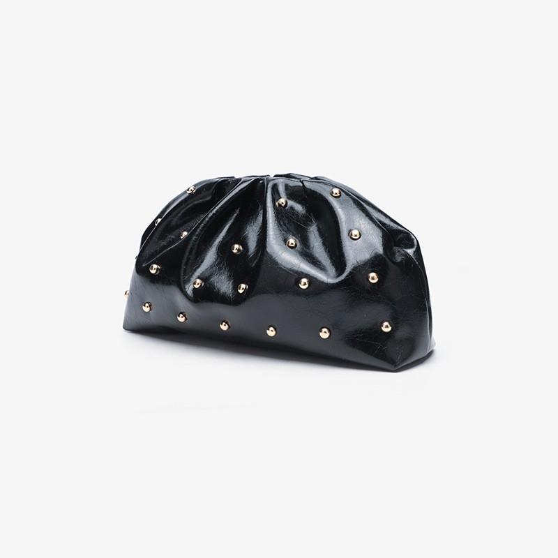 Nail Chain Pleated Hand-held Women s Bag, Grab Bag Clip Bag, Fashionable, Simple, Versatile, Single Shoulder Mushroom Bag чёрный