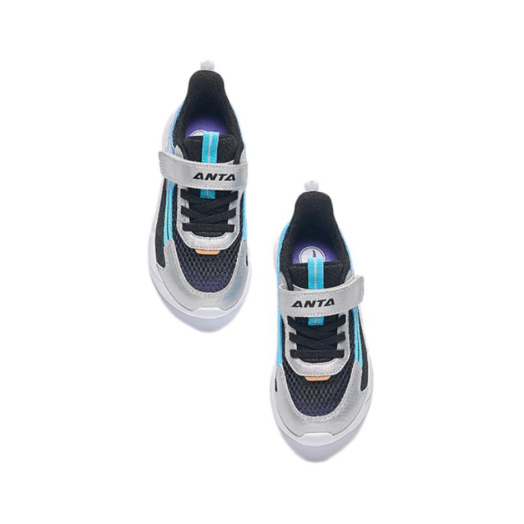 Anta Comfortable Soft Sole Shock Absorbing Durable Low Top Kids Running Shoes Kids Running Shoes Black Silver Blue A312429926-3