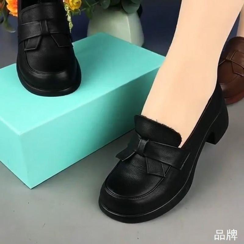 Retro Women's Shoes Autumn New British Soft Leather Soft Sole Comfortable Leather Shoes Single Shoes Women