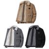 Men Cargo Jacket Solid Color Plush Lining Coldproof Autumn Winter Turndown Collar