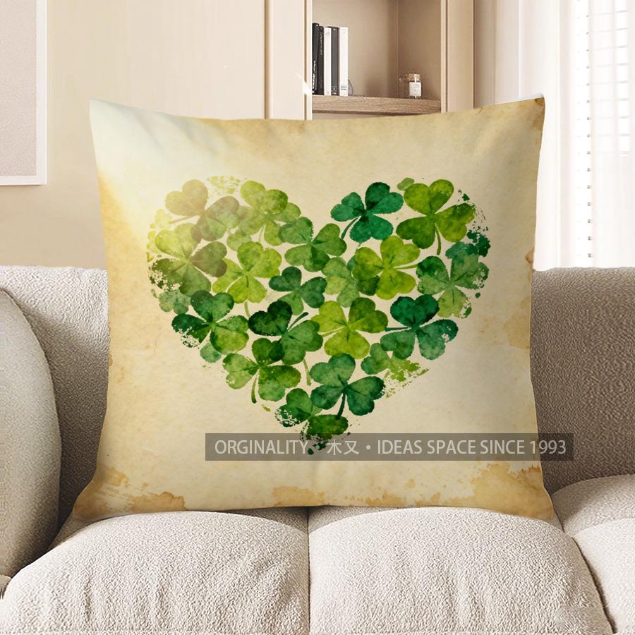 2D Heart-Shaped Four-Leaf Clover Digital Print Pillowcase Pattern Cushion Cover Suitable For Sofa Bedroom Car Pillow Cover