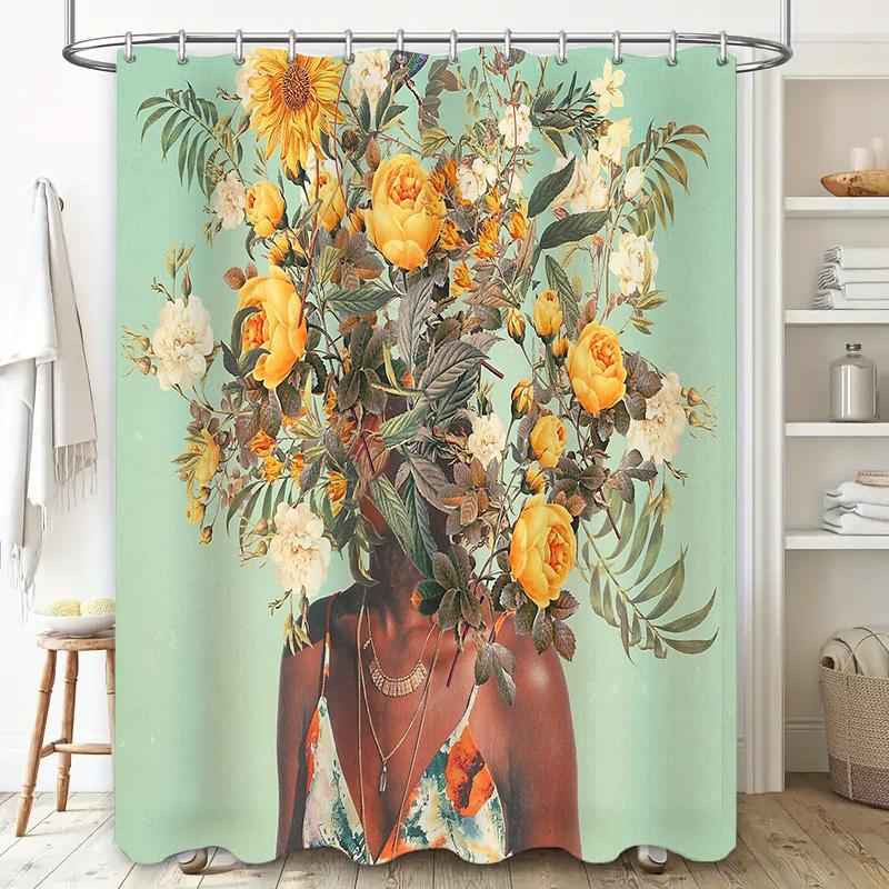 Blumen-Duschvorhang Botanisches Tropenblatt-Muster Wasserdichtes Gewebe Badezimmer-Dekoration Vintage Bauernhaus Ästhetik Zuhause