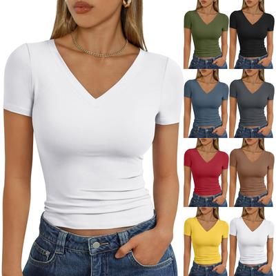 Women's Fashion Casual Slim Short Sleeve Bottom Shirt Outerwear Tops