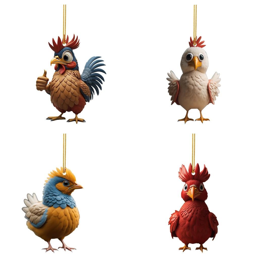Acrylic Christmas Festive Chicken Car Charm Perfect For Enhancing Holiday Atmosphere Home