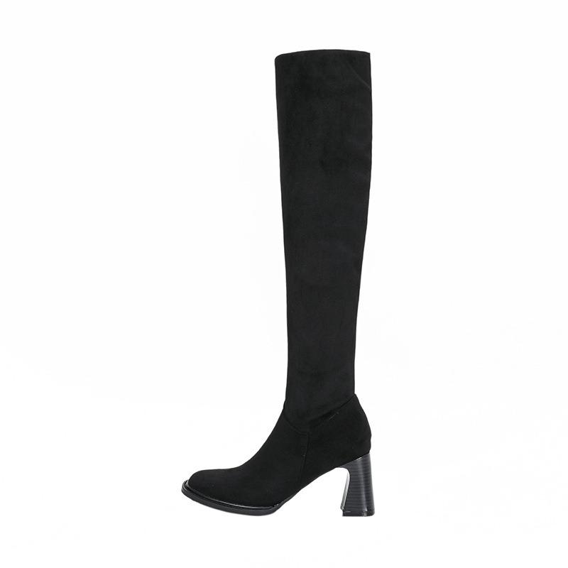 Western wind pile cowboy boots women's new round head high heel fashion boots over the knee suede retro boots