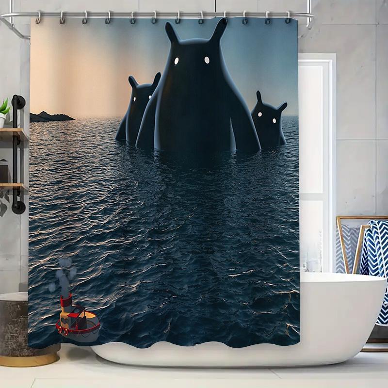 

Ocean Wave Curtain Sea Life Shower Curtain Blue Whale Pattern Bathroom Decor Waterproof Artistic Home Textile Beach Theme W60H190(CM)-1 Pcs
