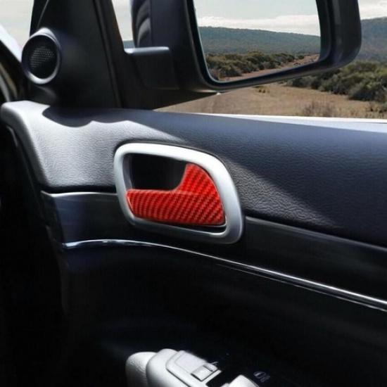 For 2011-2024 Dodge Durango Red Carbon Fiber Inner Door Handle Cover Trim Strips