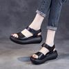 Real soft leather platform sandals women's 2025 summer new versatile Velcro wedge heel retro muffin Roman shoes