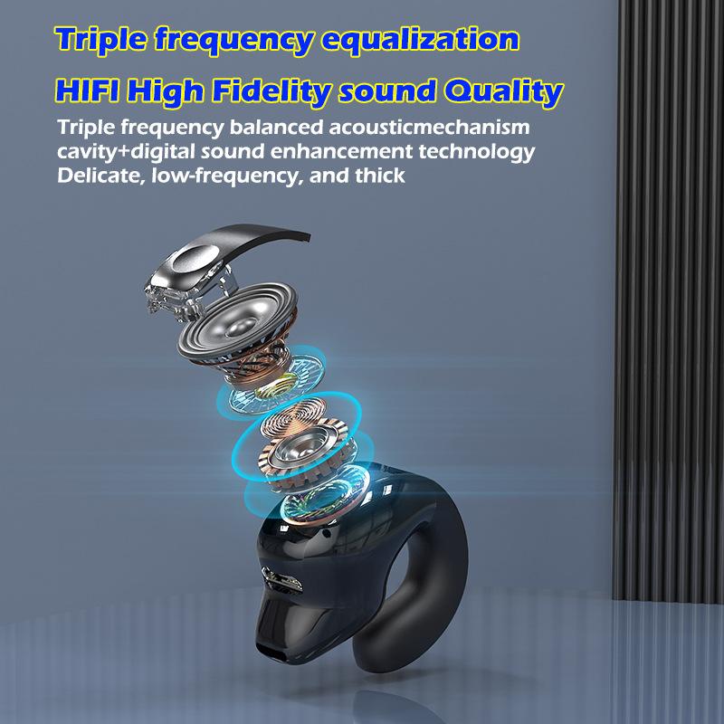 Headset With Microphone Bluetooth 5.3 Ear Clip Headphone Tws Wireless Earphone Single In-Ear Hd Hifi Stereo Touch Control Sports