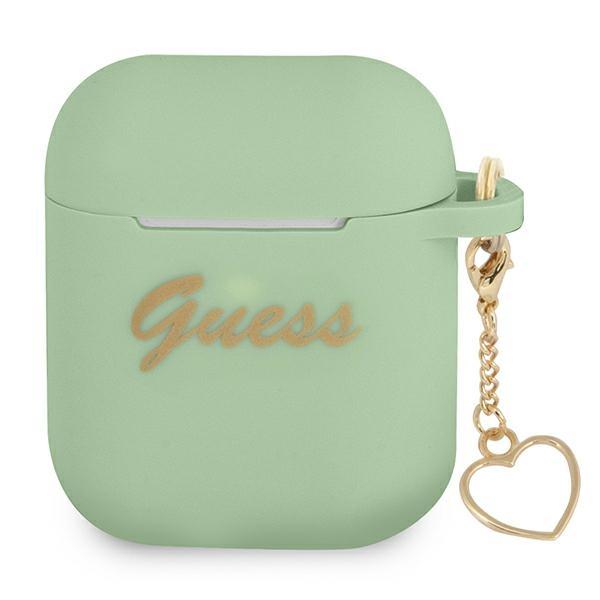 Guess Gua2Lschsn Airpods 1/2 Cover Zielony/Green Silicone Charm Heart Collection