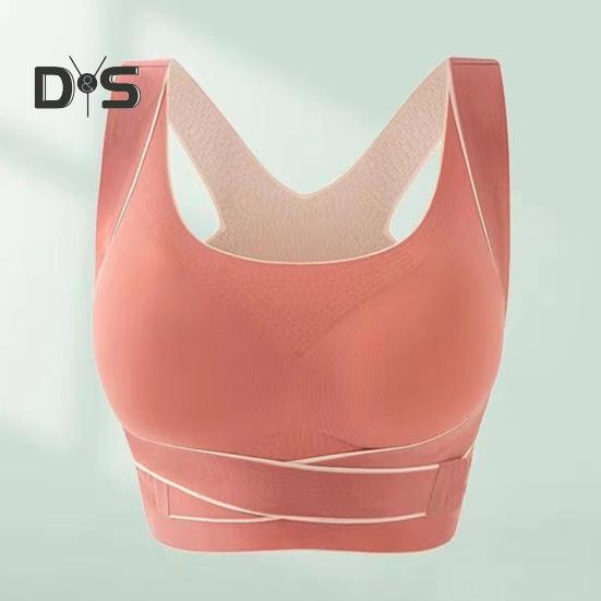 Damen-Sport-BH mit stoßfester Rückenkorrektur, elastischer Push-Up-BH mit Kreuzgurtverschluss, weich, atmungsaktiv, gepolstert, bügellos, Übergröße