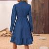 Mode Rüschen Damen Blaues Jeanskleid Elegant Knopfhemd Midi-Kleid Weiblich Frühling Sommer Freizeitkleider Robe Femme